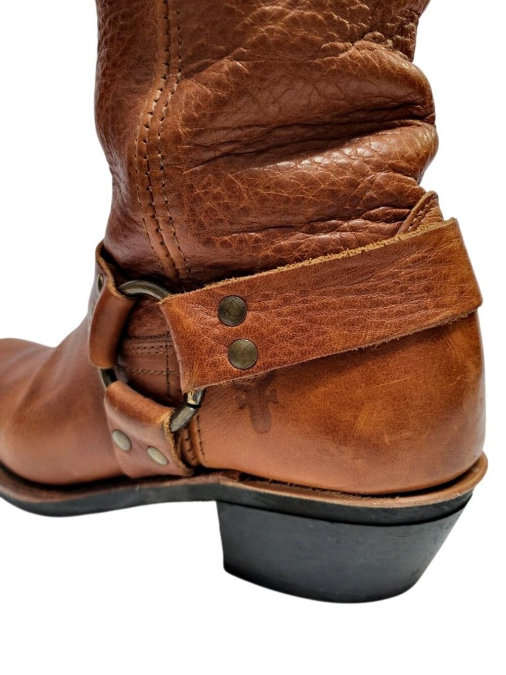 FRYE 12R Harness Boot Brown Oiled Leather Western Cowgirl Mid Calf Engineer Moto - Picture 7 of 11